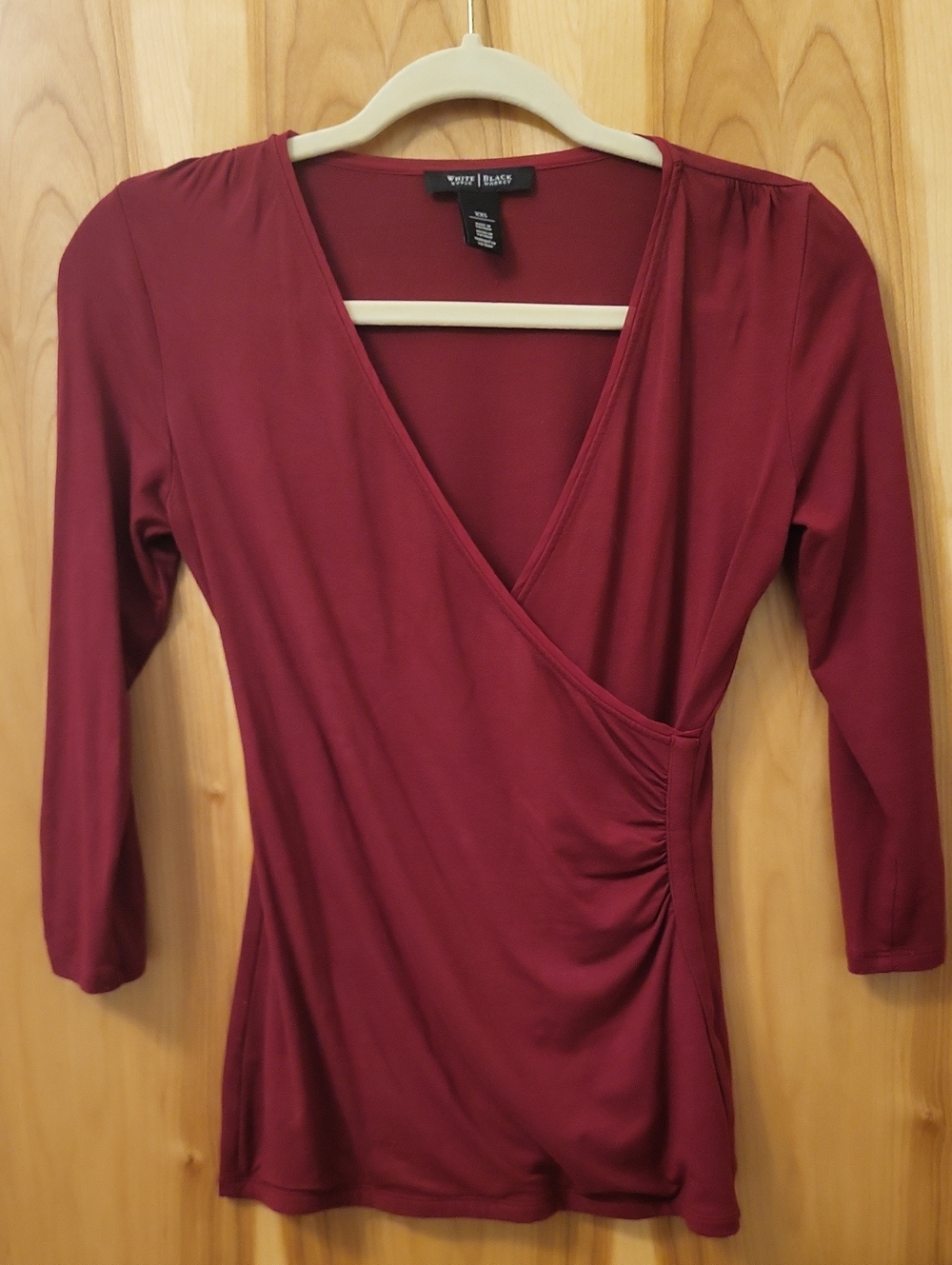 White House Black Market Burgundy Surplice Wrap Long Sleeve Top